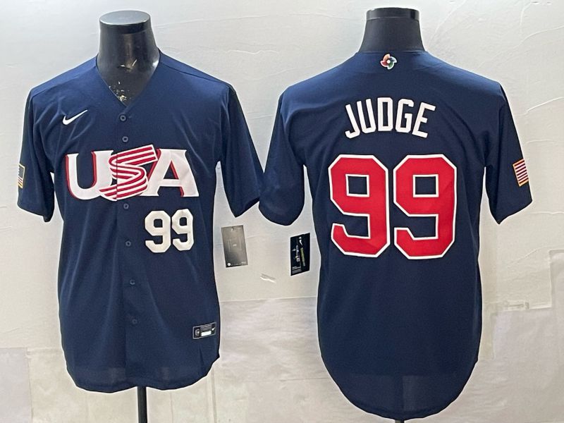 Men 2026 World Cub USA #99 Judge Blue Nike MLB Jersey style 03